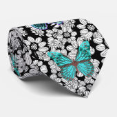 Cravate Papillons papillon sarcelle noir et blanc (Roulé)