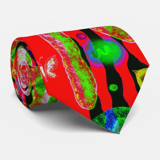 Cravate Papillons rouge vert pourpre (Roulé)