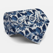 Cravate Paraphe bleu blanc rétro Ikat Motif Monogramme Ini (Roulé)