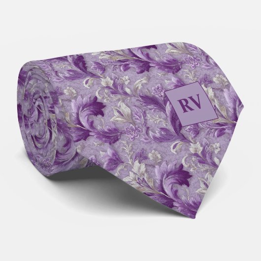 Cravate Parchemin Botanique Violet Doux (Roulé)