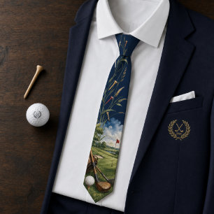 Cravate Parcours de golf et clubs vintage bleu marine pour
