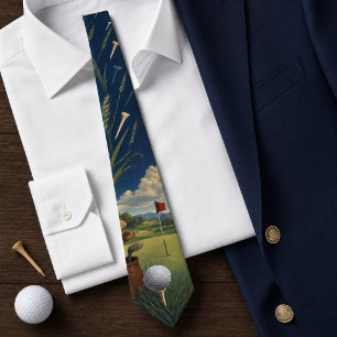 Cravate Parcours de golf et clubs vintage bleu marine pour