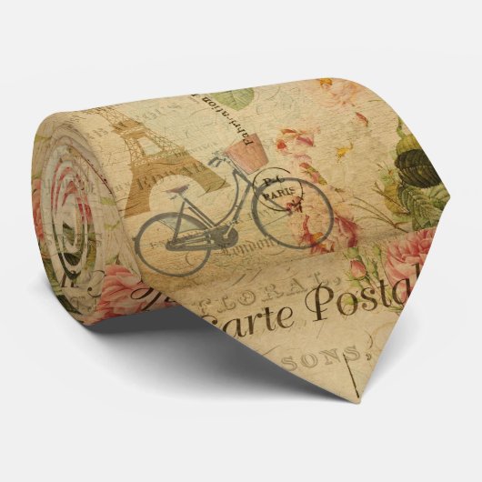 Cravate Parisien Vintage avec Eiffel (Roulé)