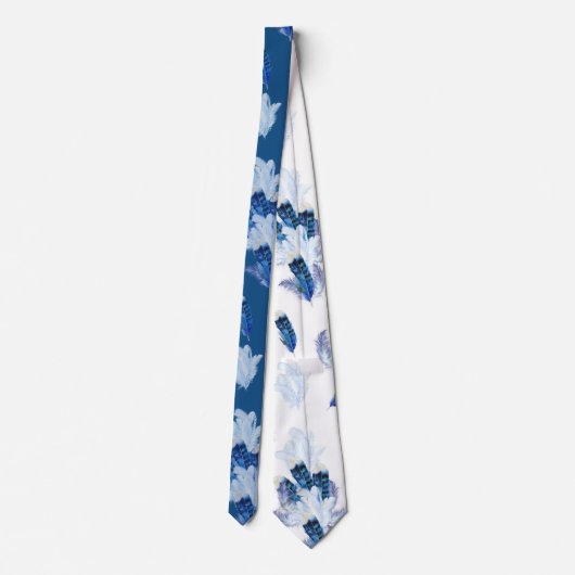 Cravate Parrot Exotique-Blanc Bleu Plumes Répéter (Dos)