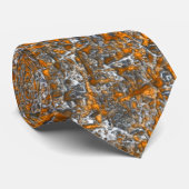 Cravate Parsemé d'orange dorée sur gris blanc gris rugueux (Roulé)