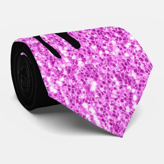 Cravate Parties scintillant à gouttes rose noir (Roulé)