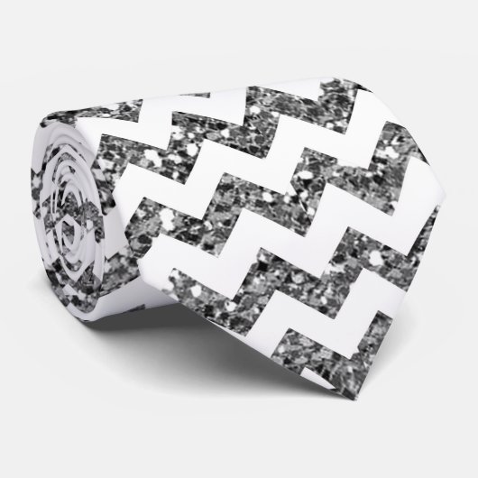 Cravate Parties scintillant d'argent moderne Chevron Zig T (Roulé)