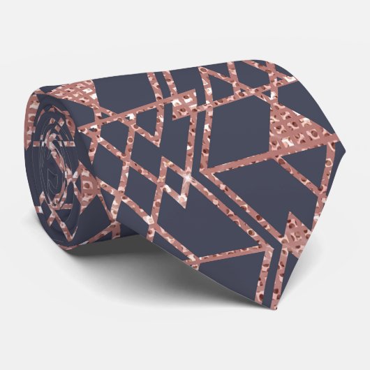 Cravate Parties scintillant d'or rose triangle bleu tribal (Roulé)