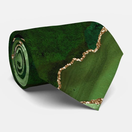 Cravate Parties scintillant d'or vert chic Agate Mariage e (Roulé)
