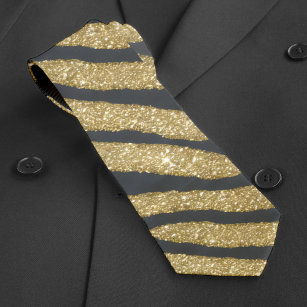 Cravate Parties scintillant noire et or brillant Zebra Tig