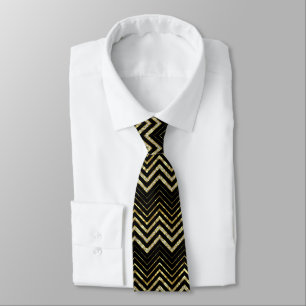 Cravate Parties scintillant or & Zigzag Chevron Motif