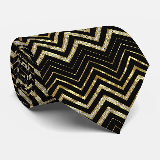 Cravate Parties scintillant or & Zigzag Chevron Motif (Roulé)