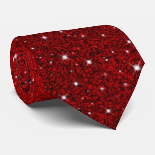 Cravate Parties scintillant rouge étincelante et étoiles C (Roulé)