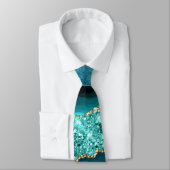 Cravate Parties scintillant turquoise bleu or marbre Aqua  (Attaché)