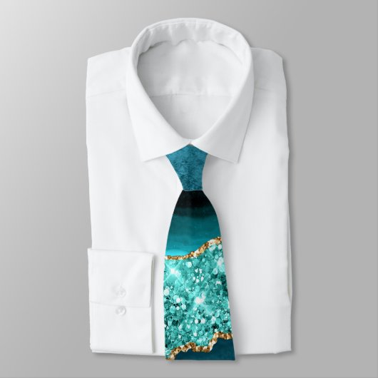 Cravate Parties scintillant turquoise bleu or marbre Aqua  (Attaché)