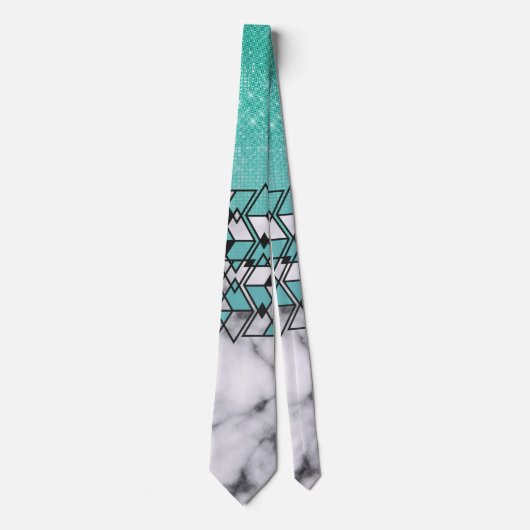 Cravate Parties scintillant Turquoise moderne marbre géomé (Devant)