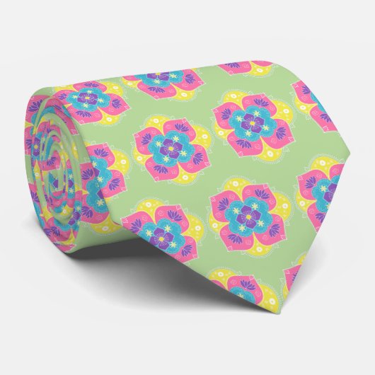 Cravate Pastel Lumineux Lotus Rangoli (Roulé)
