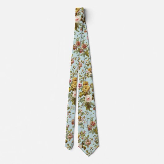 Cravate Pastel Mauve Rose Roses Art Motif Sur Bleu Clair (Dos)