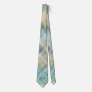 Cravate Pastel Monogram Vert Turquoise gris jaune Plaid Ch