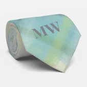 Cravate Pastel Monogram Vert Turquoise gris jaune Plaid Ch (Roulé)