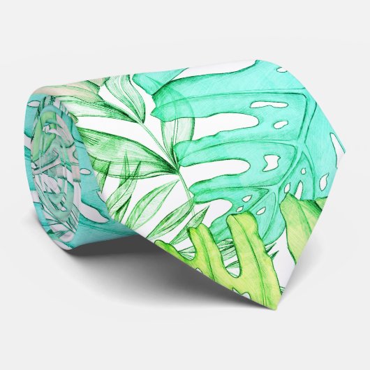 Cravate Pastel monstera feuille de palmier aquarelle tropi (Roulé)