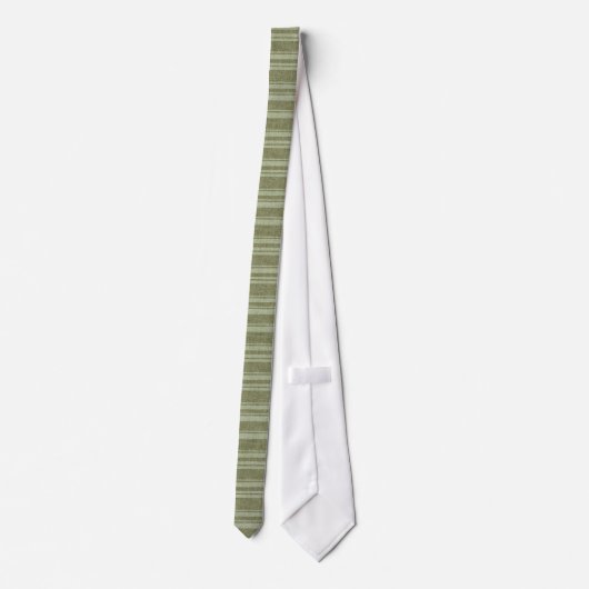Cravate Pastel Muted Green Stripes Linen Burlap Texture 2a (Dos)