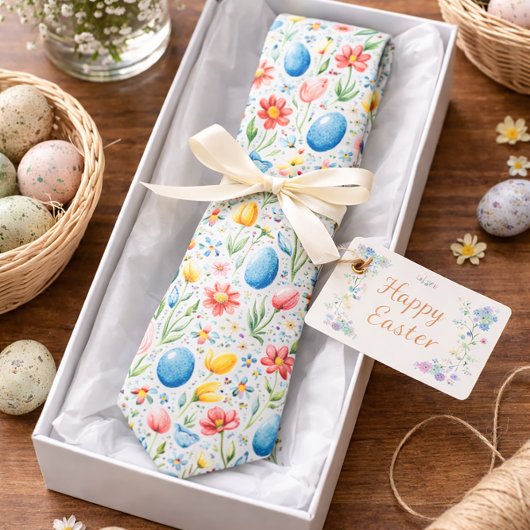 Cravate Pastel Pâques à thème avec fleurs et oeufs