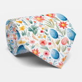 Cravate Pastel Pâques à thème avec fleurs et oeufs (Roulé)