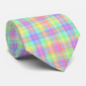 Cravate Pastel Plaid Hommes Jaune Bleu Vert Violet (Roulé)