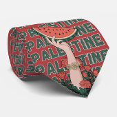 Cravate pastèque, fleurs et palestine Texte Répéter (Roulé)