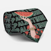 Cravate pastèque, fleurs et texte Palestine Répéter (Roulé)