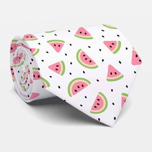 Cravate Pastèque rose, Graines de pastèque, Motif d'été (Roulé)