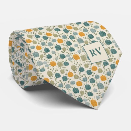 Cravate Patch Citrouille Monogramme moderne Automne (Roulé)