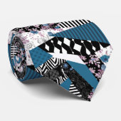 Cravate patchwork bleu, populaire, patchwork, folle, rusti (Roulé)