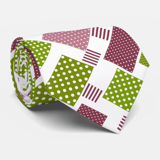 Cravate Patchwork brun vert pois dos blanc (Roulé)