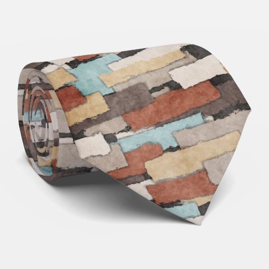 Cravate Patchwork de tons de la Terre Abstraite (Roulé)
