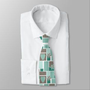 Cravate Patchwork marron turquoise de carrés