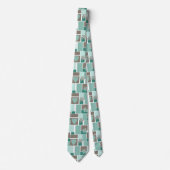 Cravate Patchwork marron turquoise de carrés (Devant)
