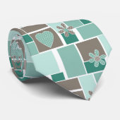 Cravate Patchwork marron turquoise de carrés (Roulé)