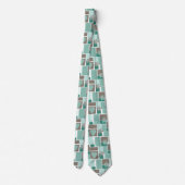 Cravate Patchwork marron turquoise de carrés (Dos)
