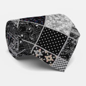 Cravate Patchwork monochrom noir gris blanc patc (Roulé)