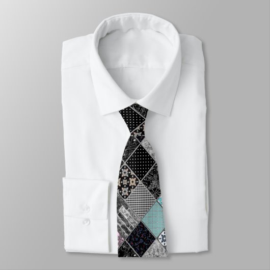 Cravate Patchwork monochrom noir gris blanc patc (Attaché)