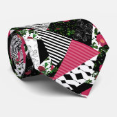 Cravate patchwork rouge, populaire, patchwork (Roulé)