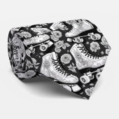 Cravate Patins à rouleaux classiques Fleurs, noir blanc (Roulé)
