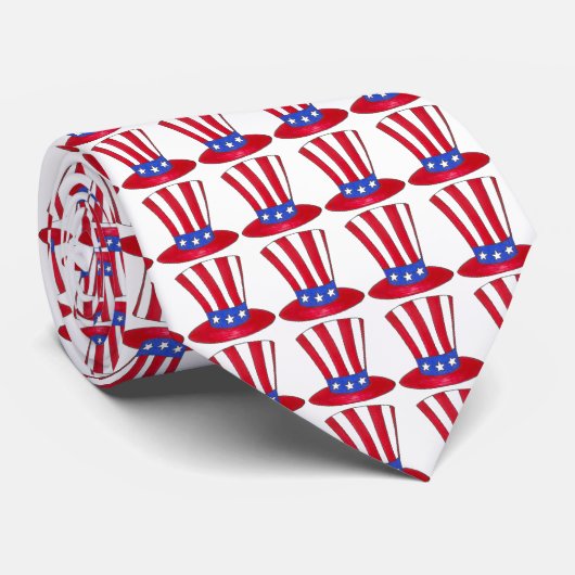 Cravate Patriotic USA Uncle Sam Hat July Fourth 4th Tophat (Roulé)