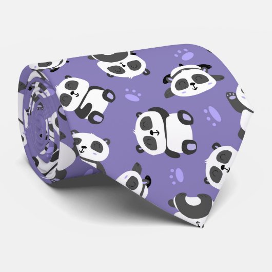 Cravate Patte de panda mignon fond bleu (Roulé)