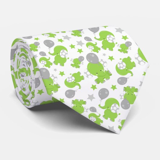 Cravate Pattern of Green Elephants, Cute Elephants, stars (Roulé)