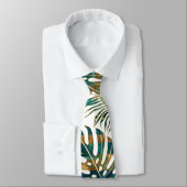 Cravate Patterned tropical leaves teal and gold (Attaché)