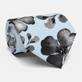 Cravate Pavot Noir Et Blanc Verdure Mariage bleu clair (Roulé)