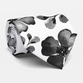 Cravate Pavot Noir Et Blanc Vert Aquarelle Mariage (Roulé)